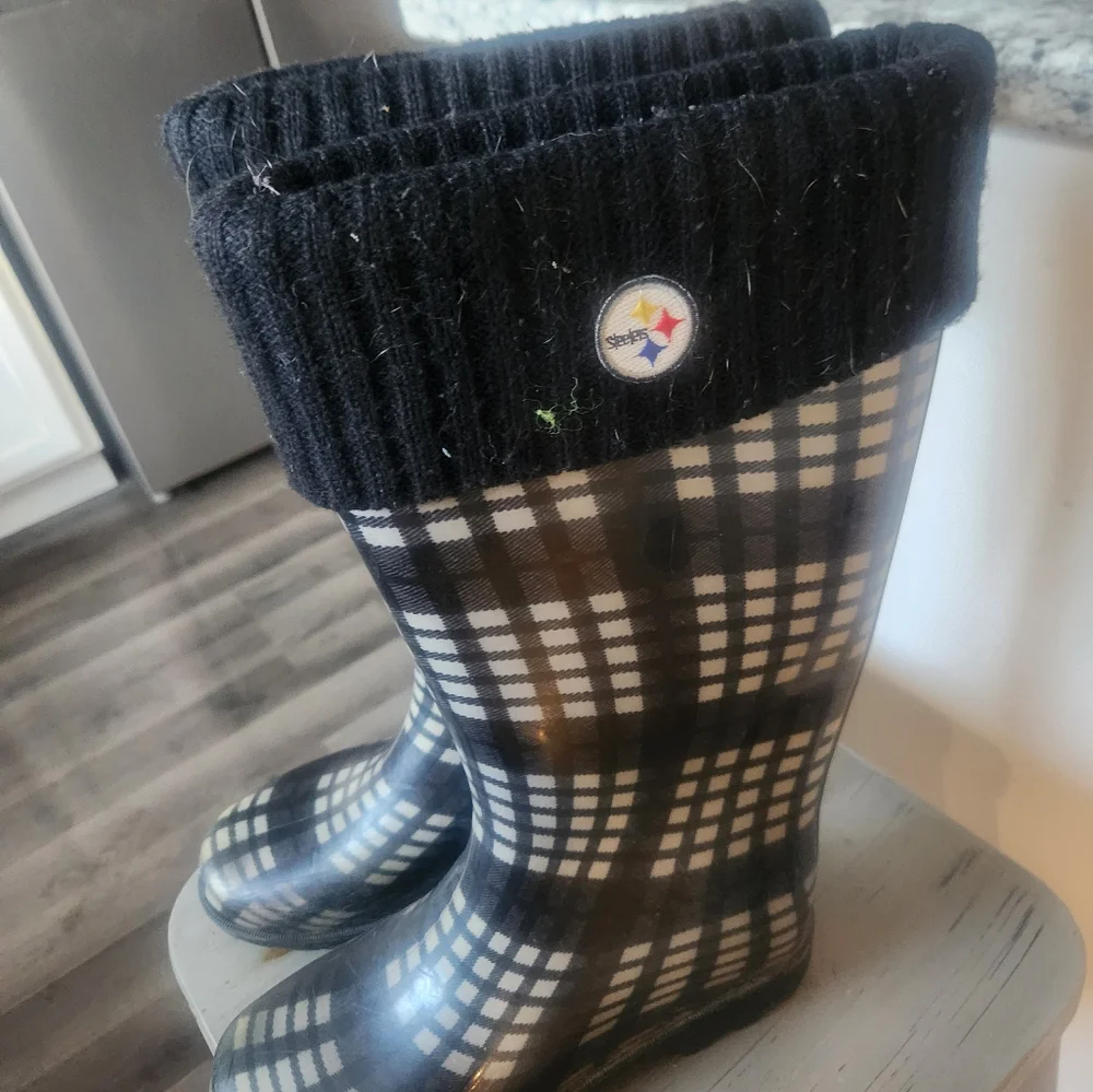 Pittsburg Steelers Womens Plaid Rain Boots